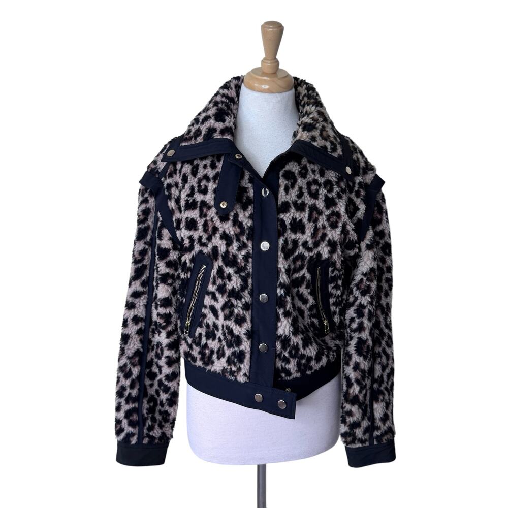 Veronica Beard Anita Sherpa faux-fur Bomber jacket in leopard print Size Small - Picture 2 of 10